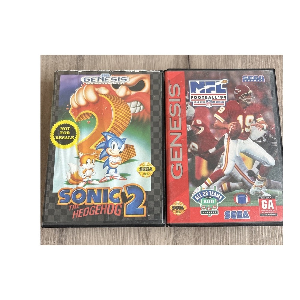 Sega Genesis Sonic The Hedgehog 2 & NFL Football 94 w/Cases LOT